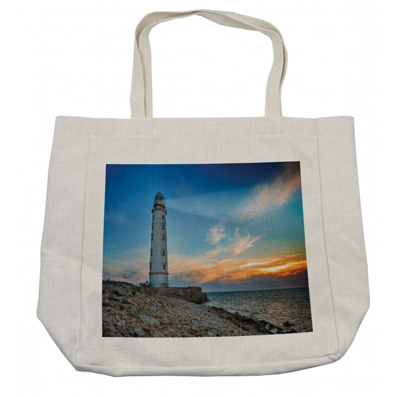 Lighthouse at Sunset Sea Shopping Bag