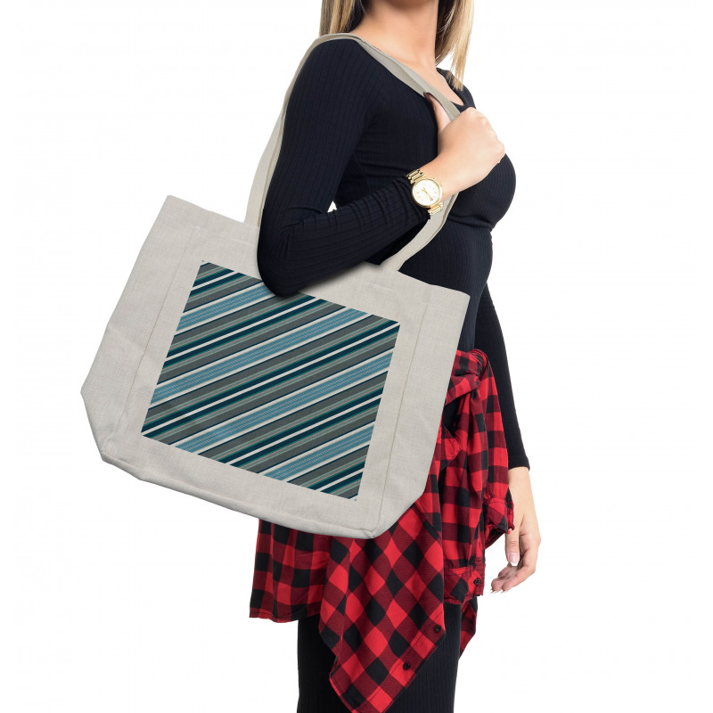 Grey and Blue Diagonal Shopping Bag