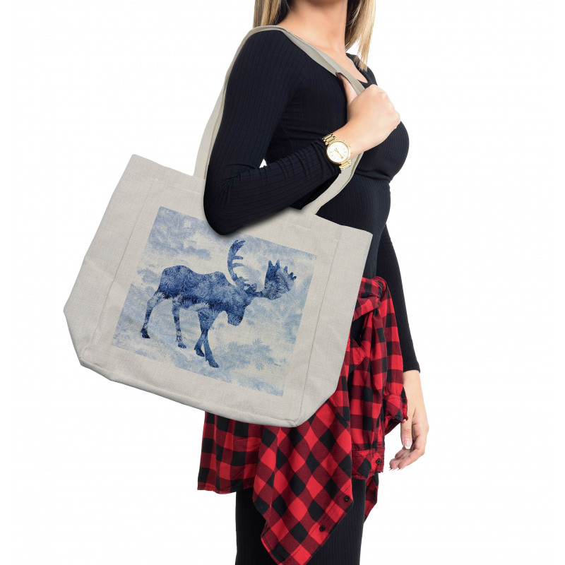 Blue Winter Antlers Tree Shopping Bag