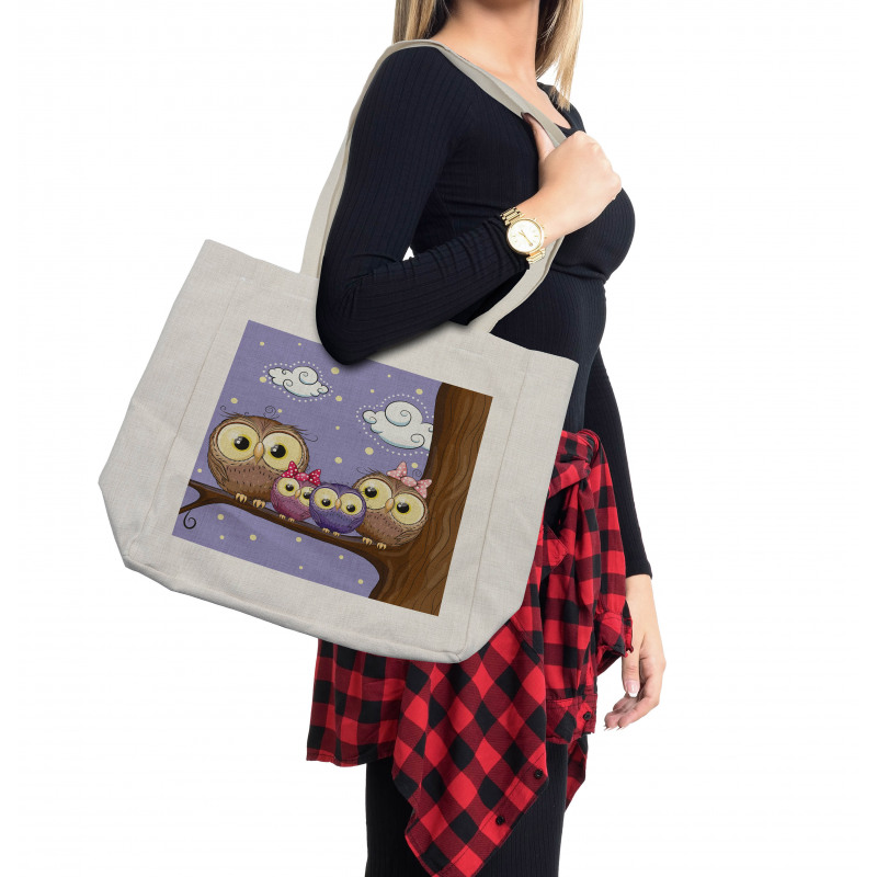 Cartoon Style Owl Family Shopping Bag