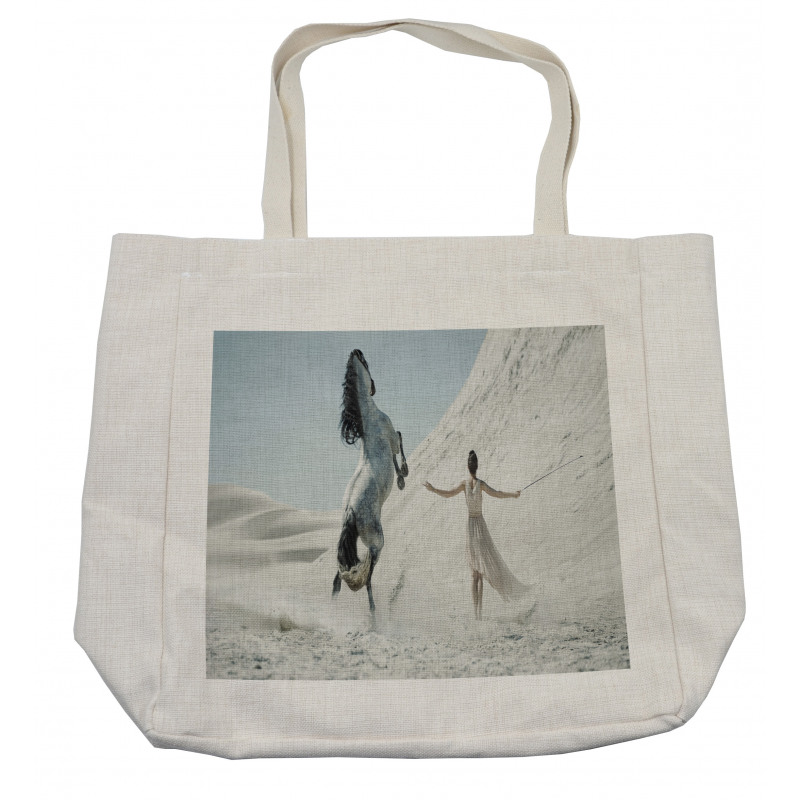 Lady with White Horse Shopping Bag