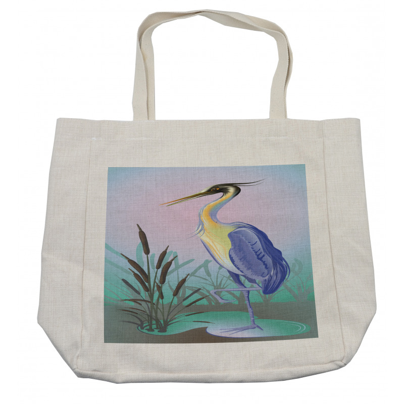 Heron with Reed Water Shopping Bag