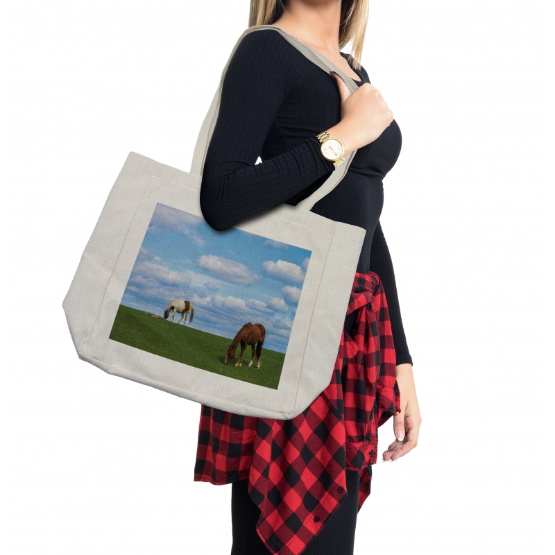 Horses Grazing Meadow Shopping Bag