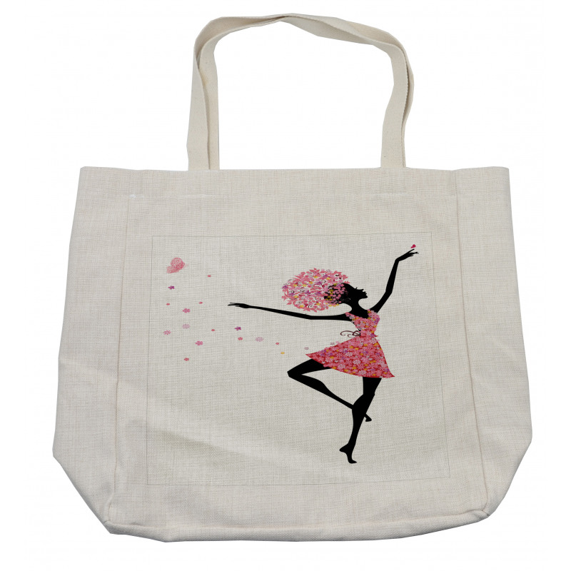 Floral Woman Dancing Shopping Bag