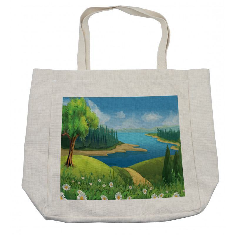 Cartoon Landscape Pattern Shopping Bag