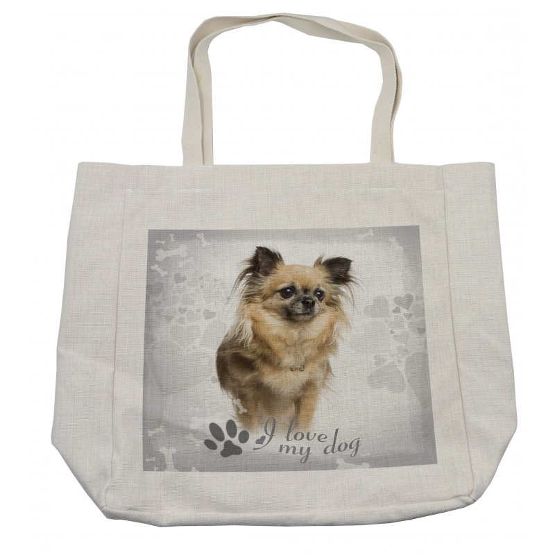 I Love My Dog Paw Print Shopping Bag