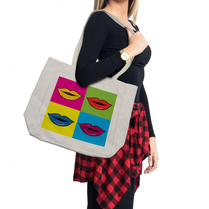 Colored Lips in Squares Shopping Bag