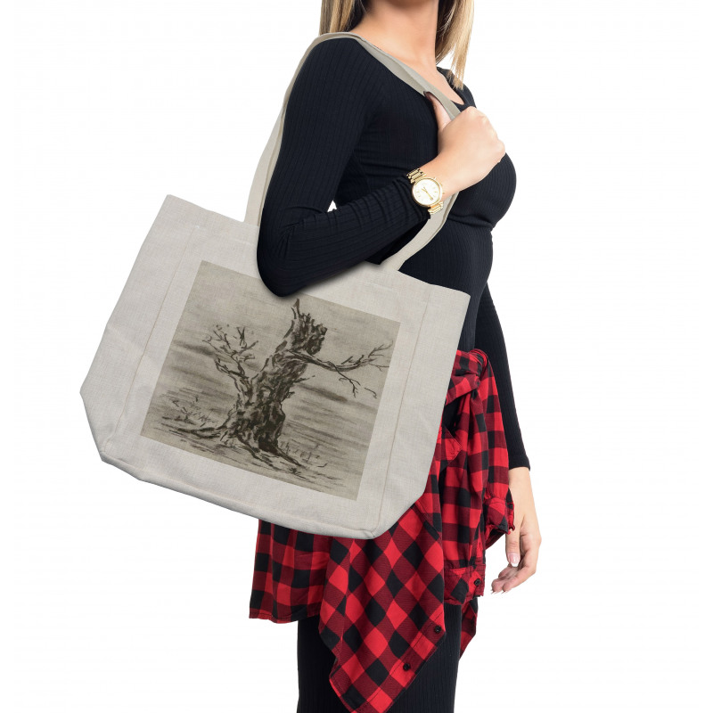 Monochrome Tree Drawing Shopping Bag