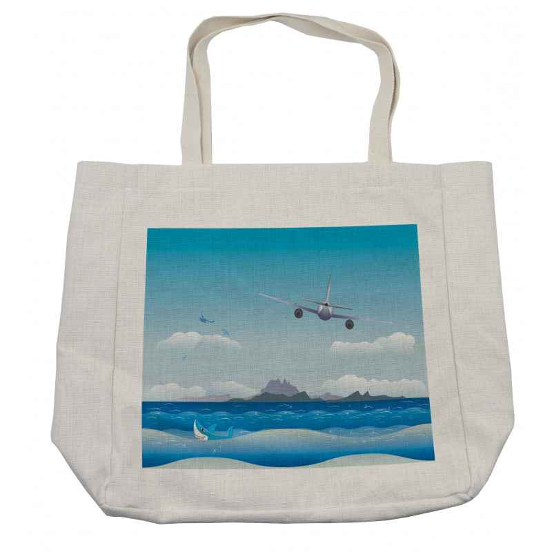 Plane Fly on Sea and Shark Shopping Bag