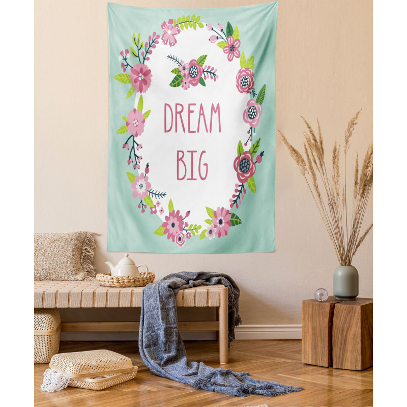 Dream Big in Floral Wreath Tapestry