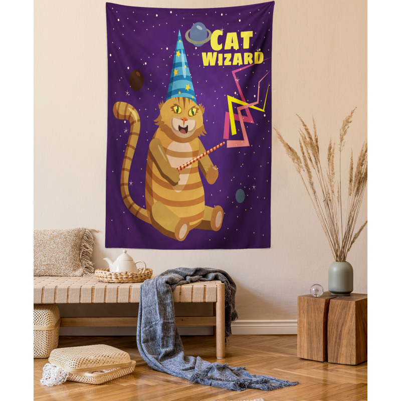 Cat Wizard Funny Cartoon Tapestry