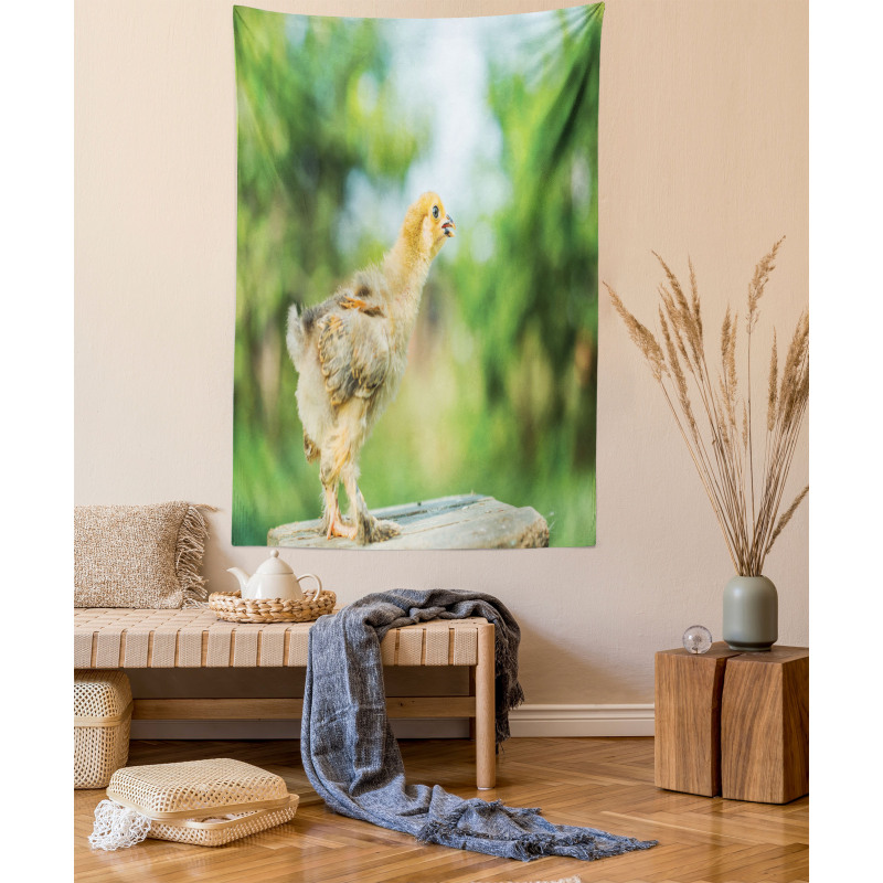 Little Baby Chicken on Log Tapestry