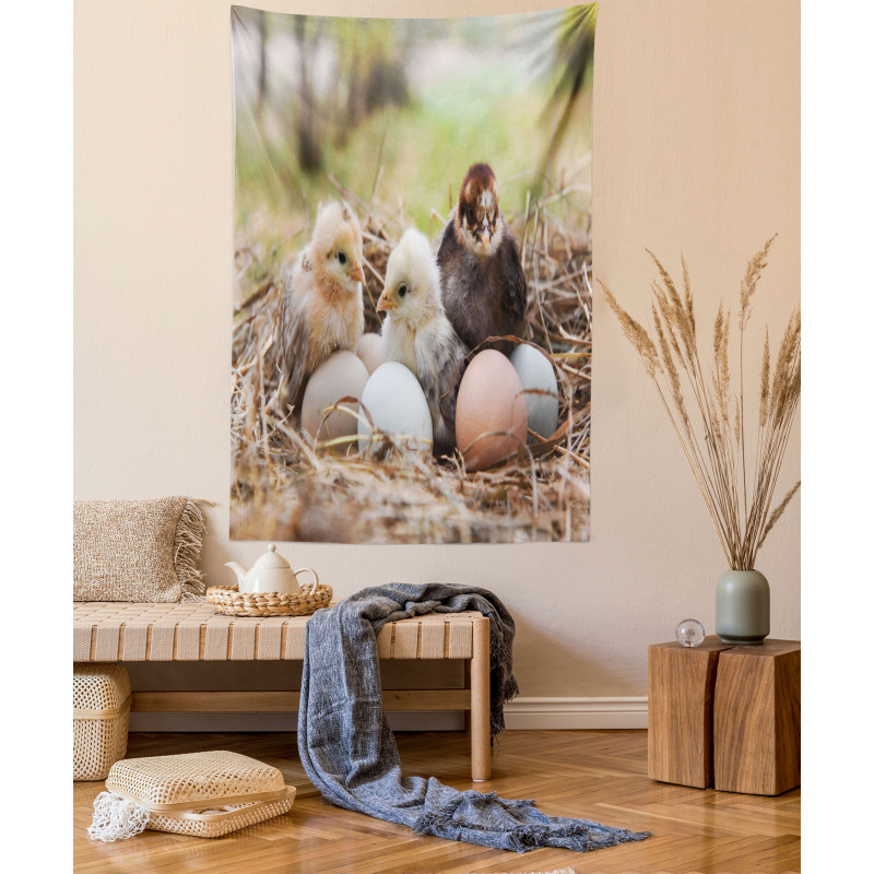 Little Chickens in Hay Eggs Tapestry