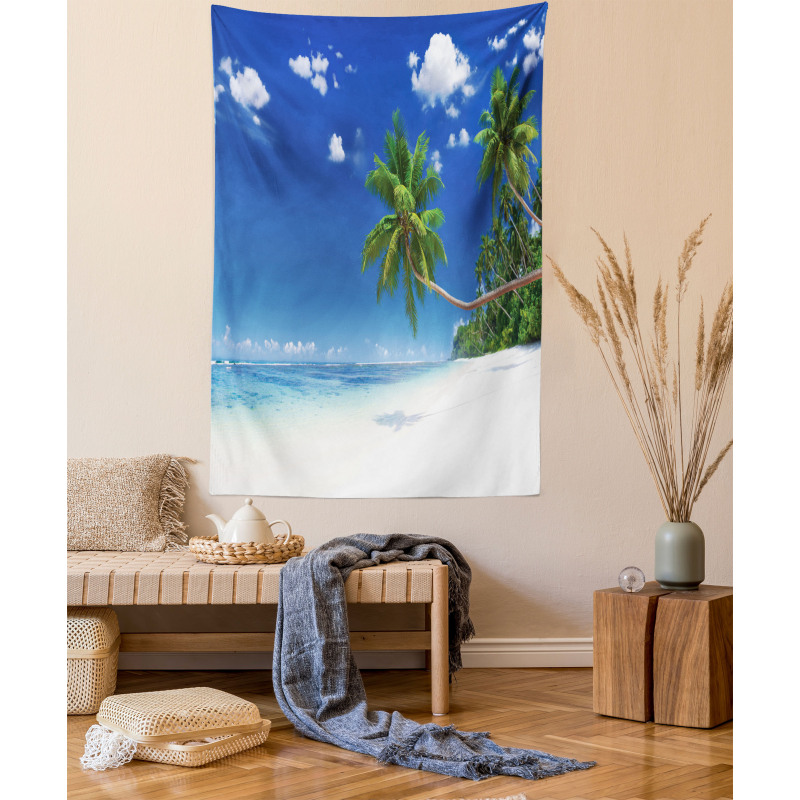 Lagoon Palm Leaf Clouds Tapestry