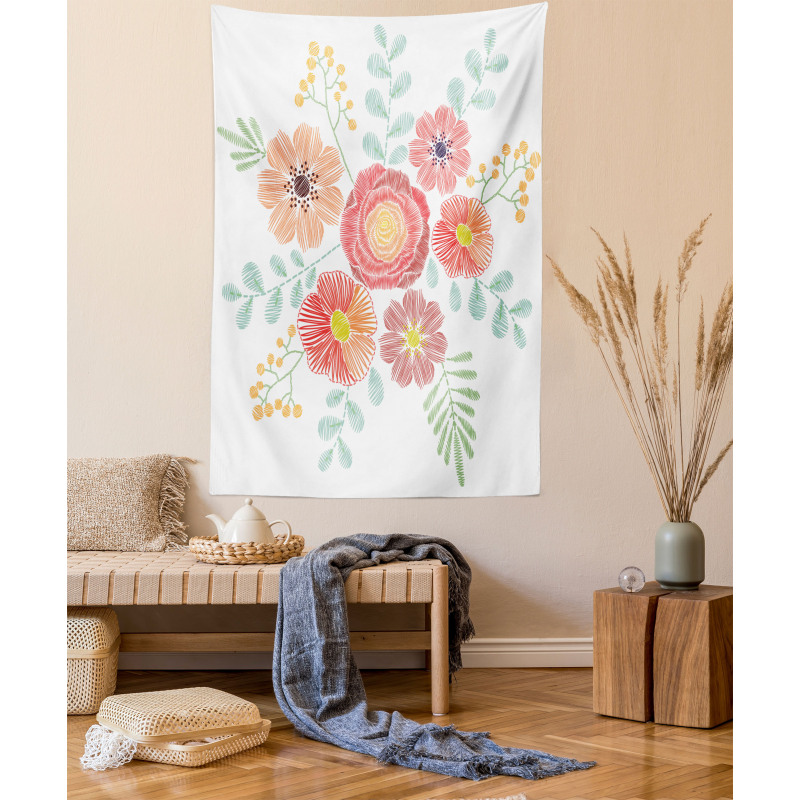 Pastel Folkloric Flowers Tapestry