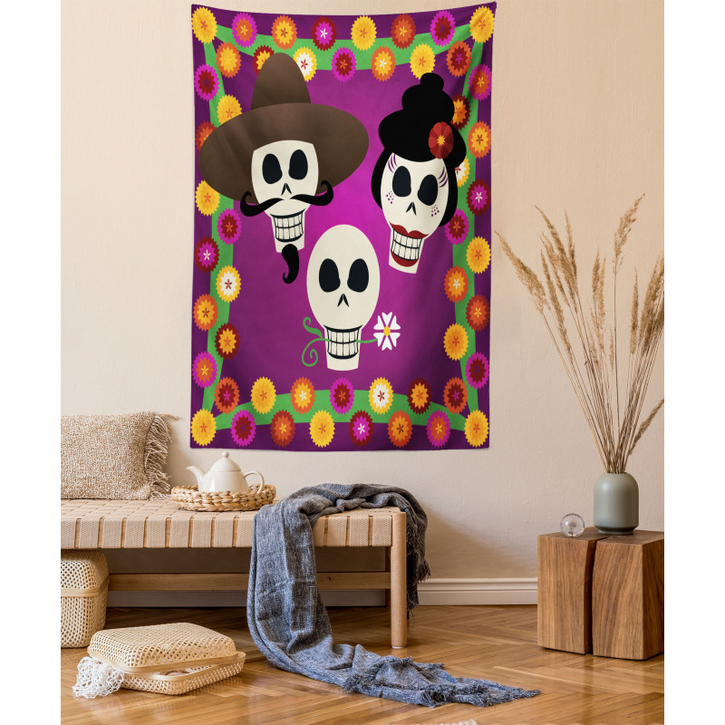 Folk Sugar Skulls Tapestry