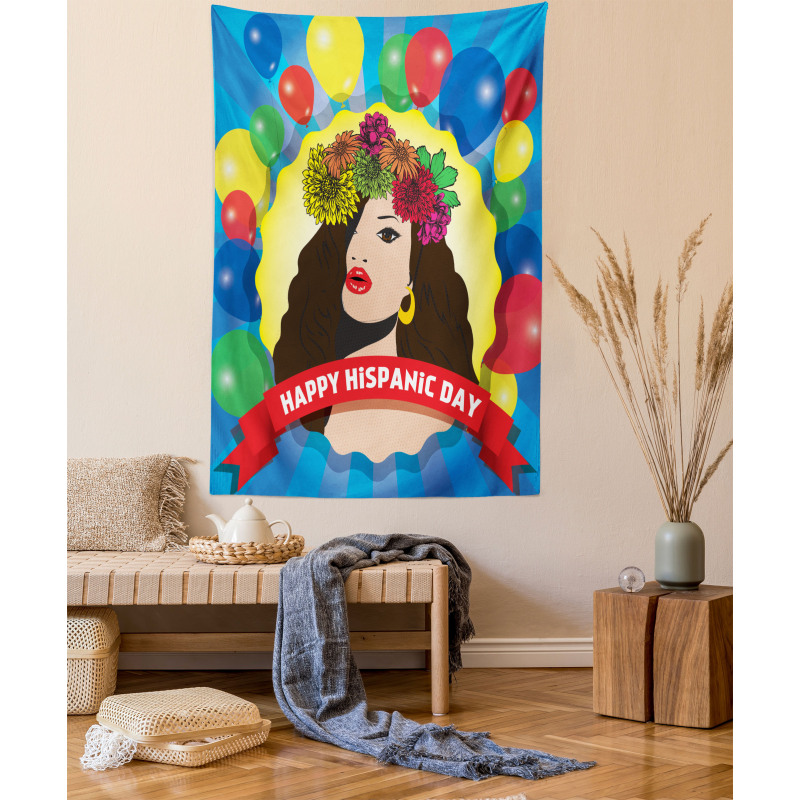 Pop Art Girl and Balloons Tapestry