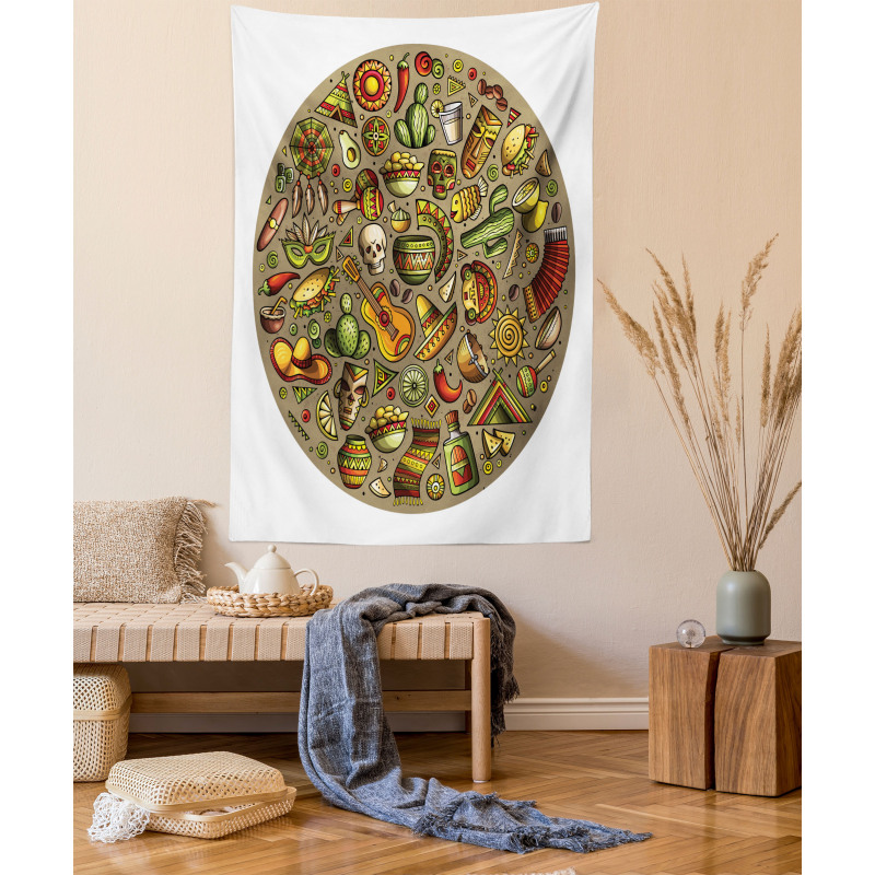 Colorful Doodles in Square Tapestry