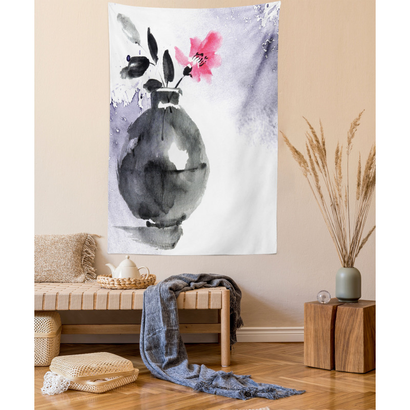Watercolor Coral Vase Orchid Tapestry