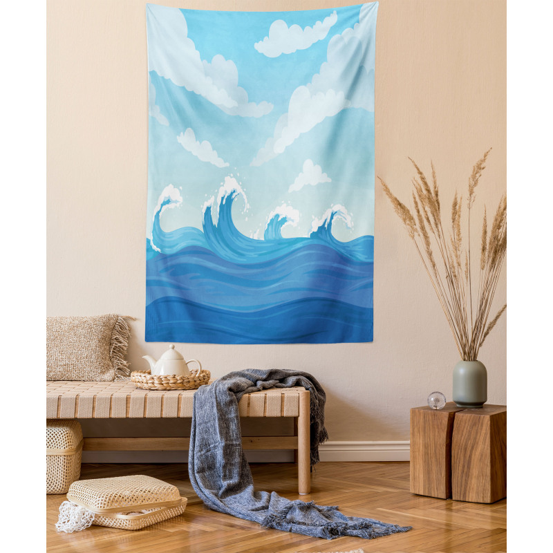 Blue Tones Ocean Illustration Tapestry