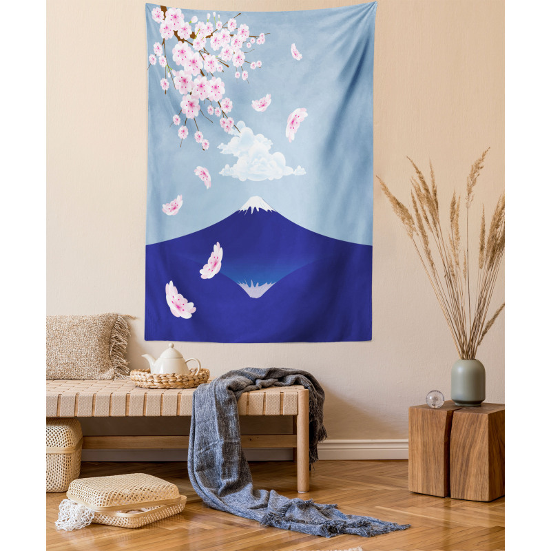 Mountain and Cherry Blossoms Tapestry