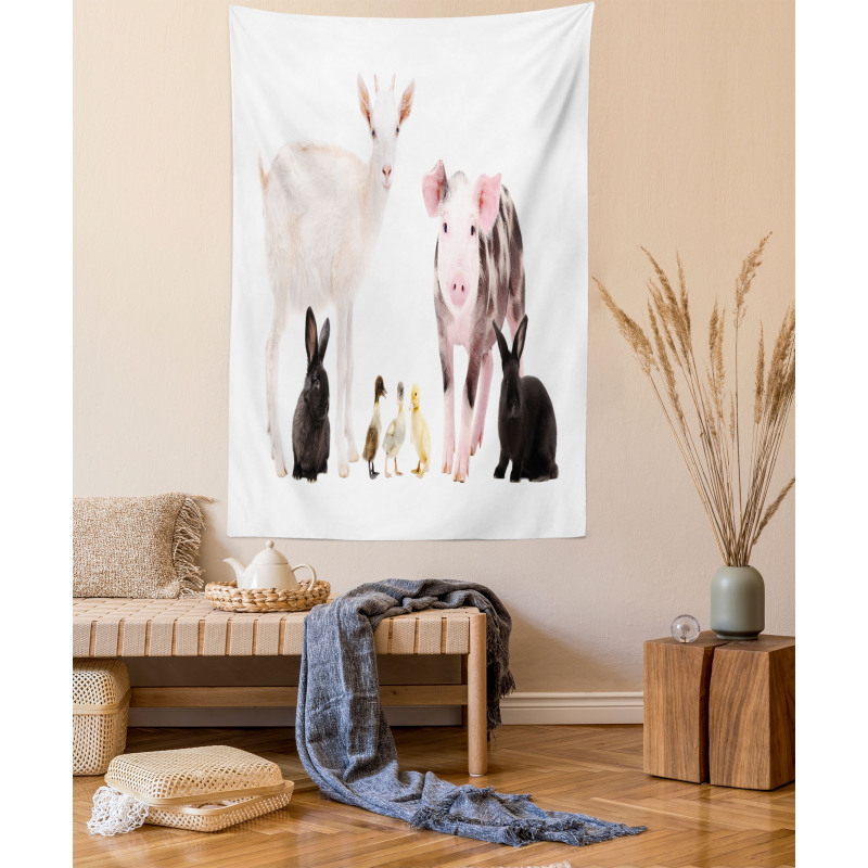 Ducks Pig Goat Bunnies Tapestry