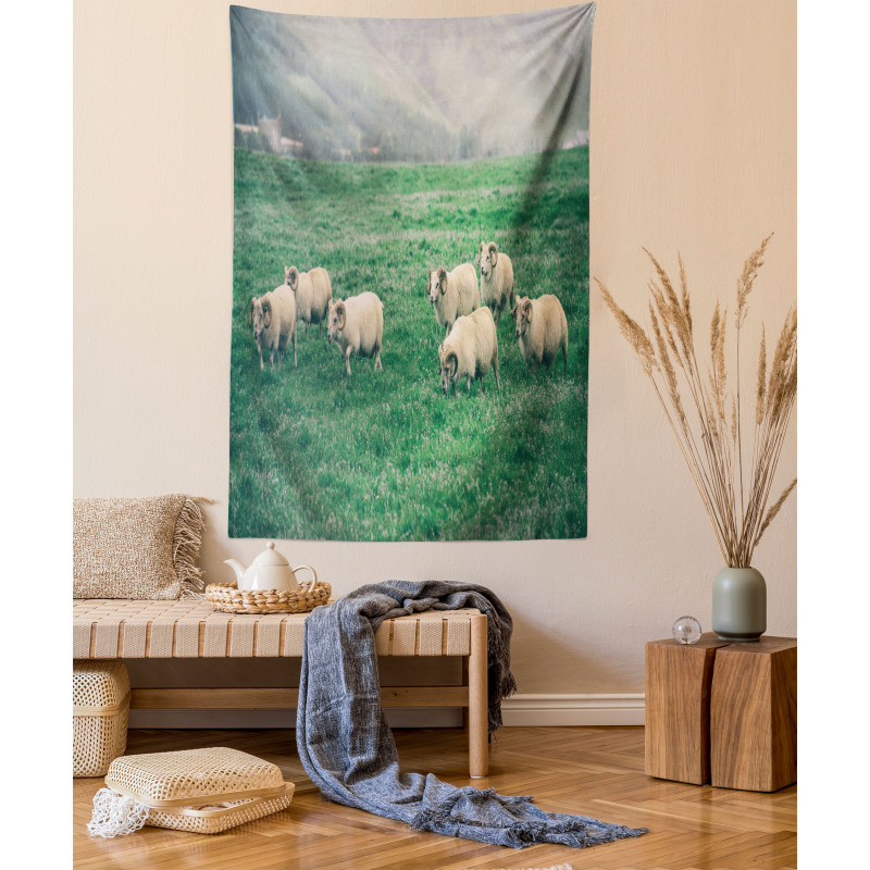 Sheep Grazing on Grass Tapestry