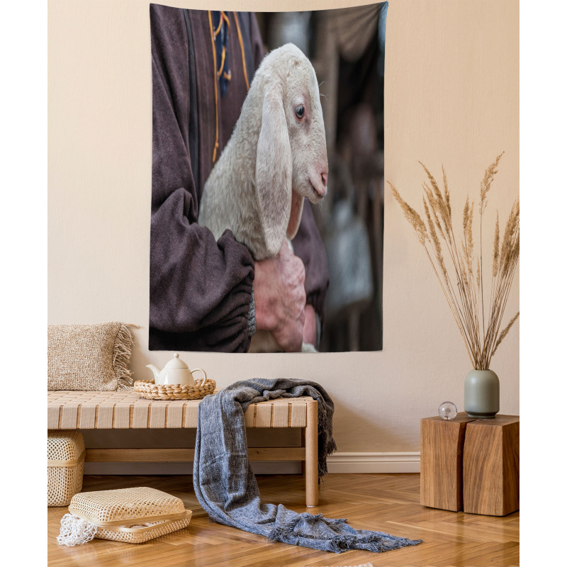 Baby Lamb Old Man Tapestry