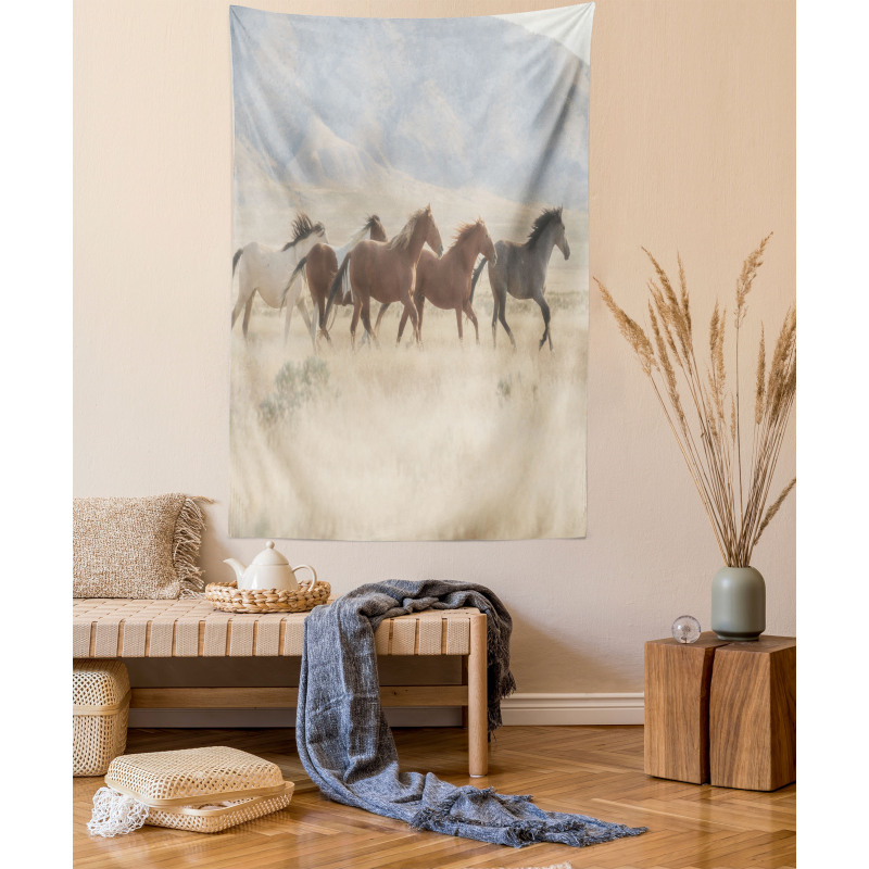 Wild Mustang Horses Art Tapestry