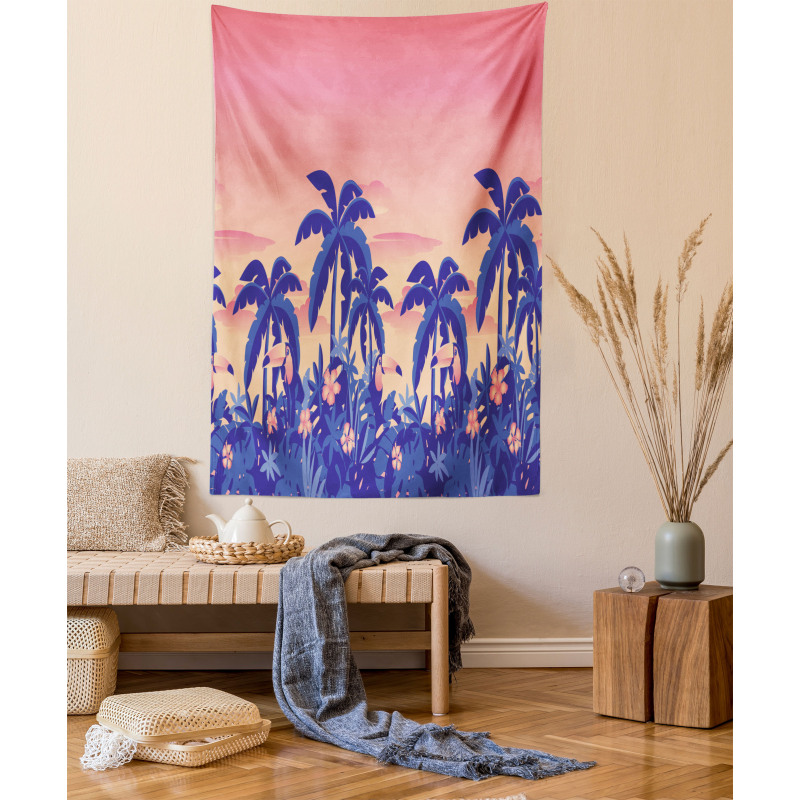 Palm Tree Toucan Sunset Art Tapestry