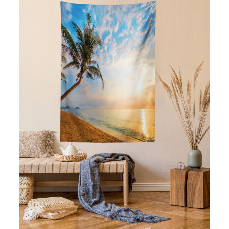 Exotic Sandy Beach Palm Tree Tapestry