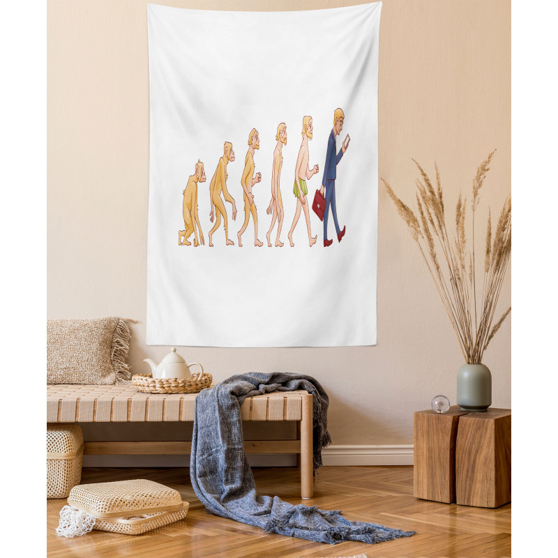 Ape to Man Cartoon Design Tapestry