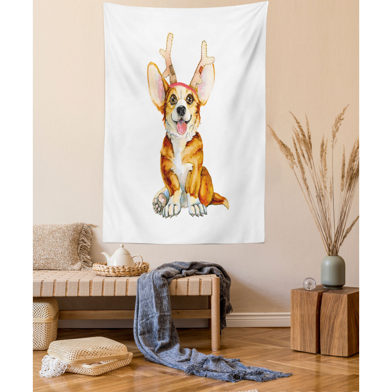 Corgi Dog with Deer Antlers Tapestry