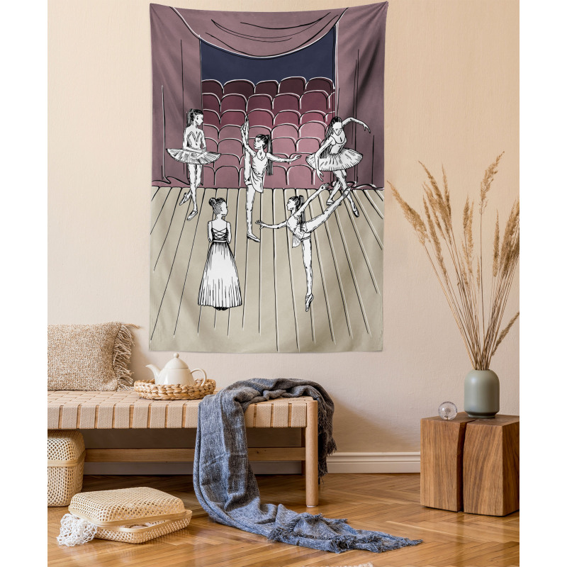 Ballerinas Stage Sketch Tapestry