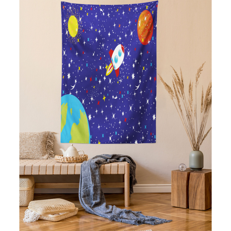 Starry Rocket Planets Tapestry