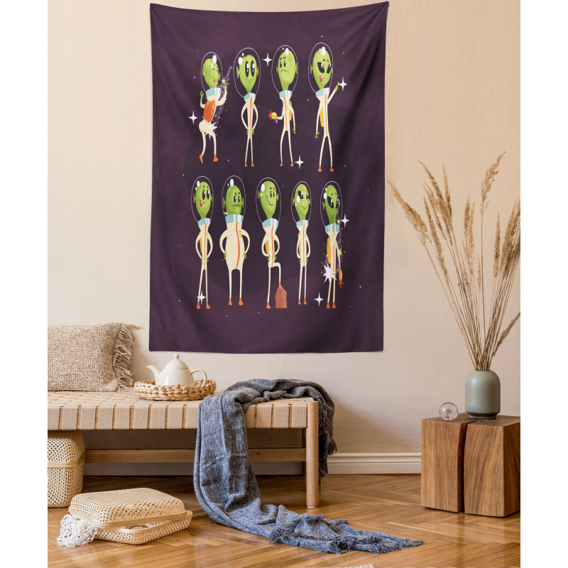 Little Green Ufo in Suits Tapestry