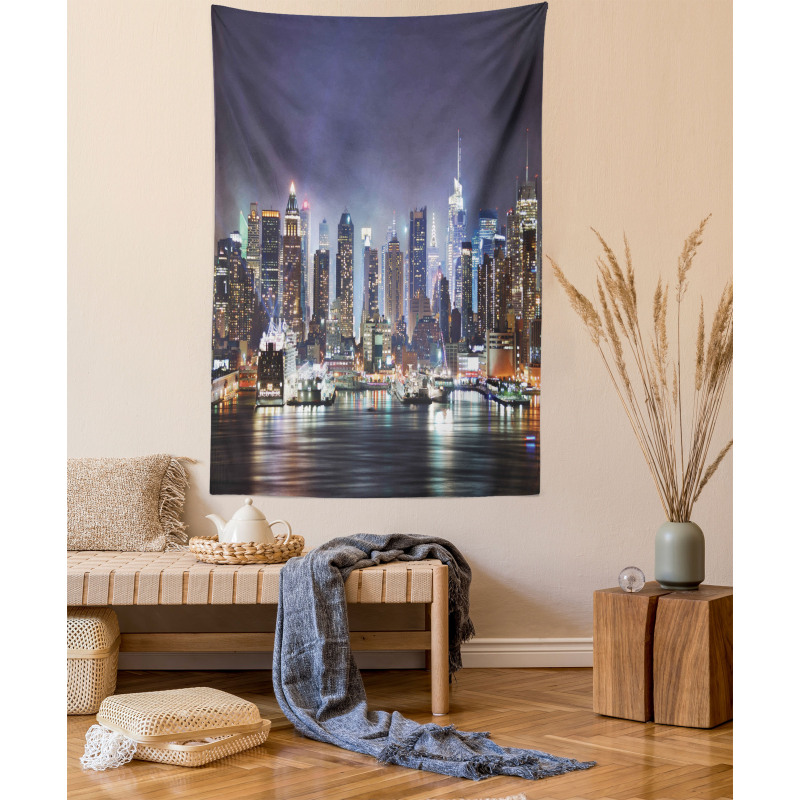 Manhattan Skyline at Night Tapestry