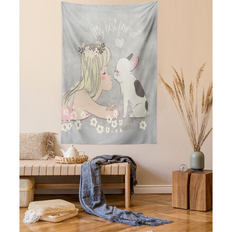 Girl Little Puppy Tapestry