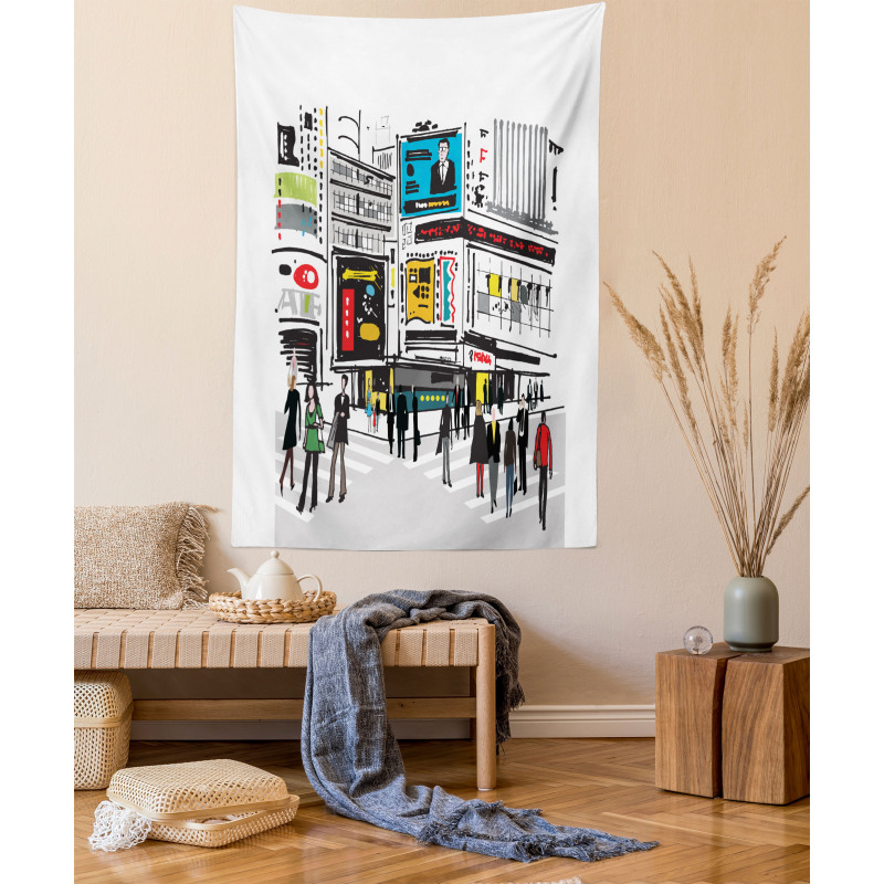 Pedestrians and Busy City Tapestry