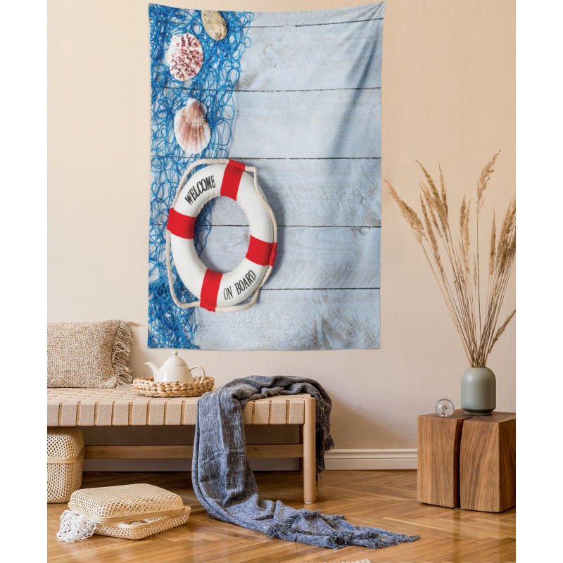 Fishing Net Wood Seashell Tapestry