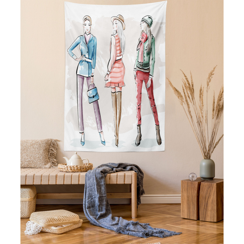 Young Women Clothes Sketch Tapestry