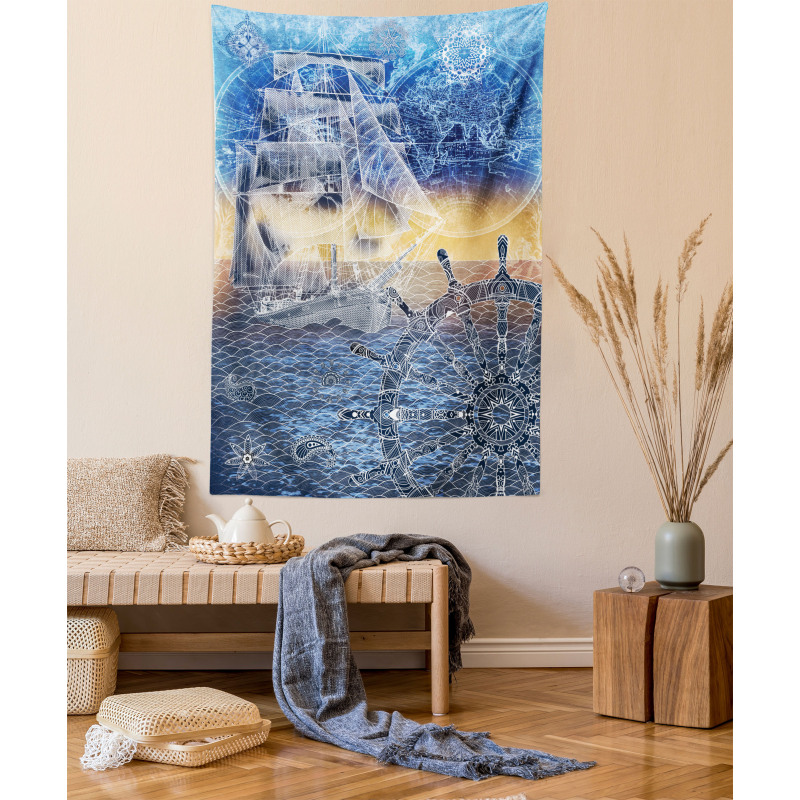 Nautical Ship on the Ocean Tapestry