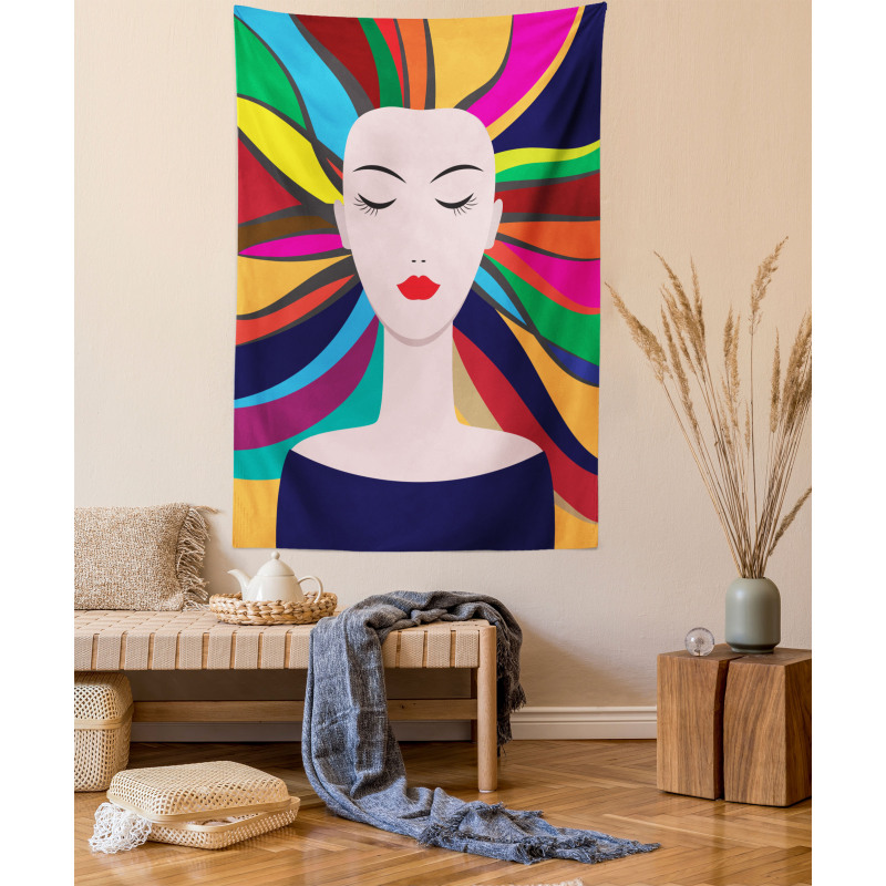 Lady and Colorful Strands Tapestry