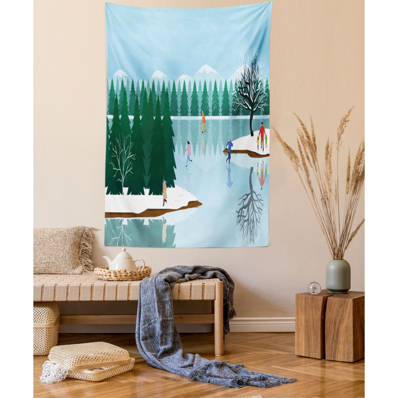 Ice Skating Frozen Lake Art Tapestry