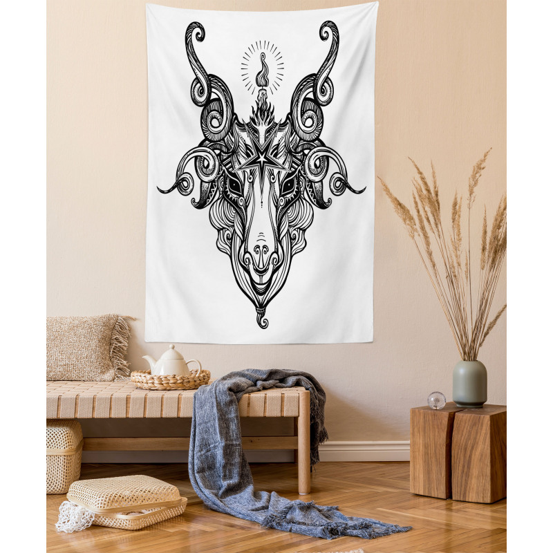 Satanic Goat Head Sketch Tapestry