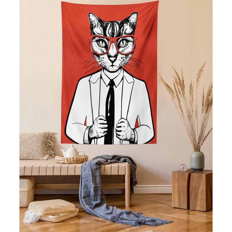 Funny Businessman Cat Suit Tapestry