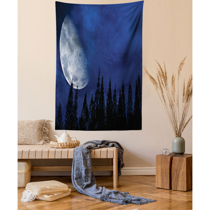 Forest Night Silhouette Tapestry