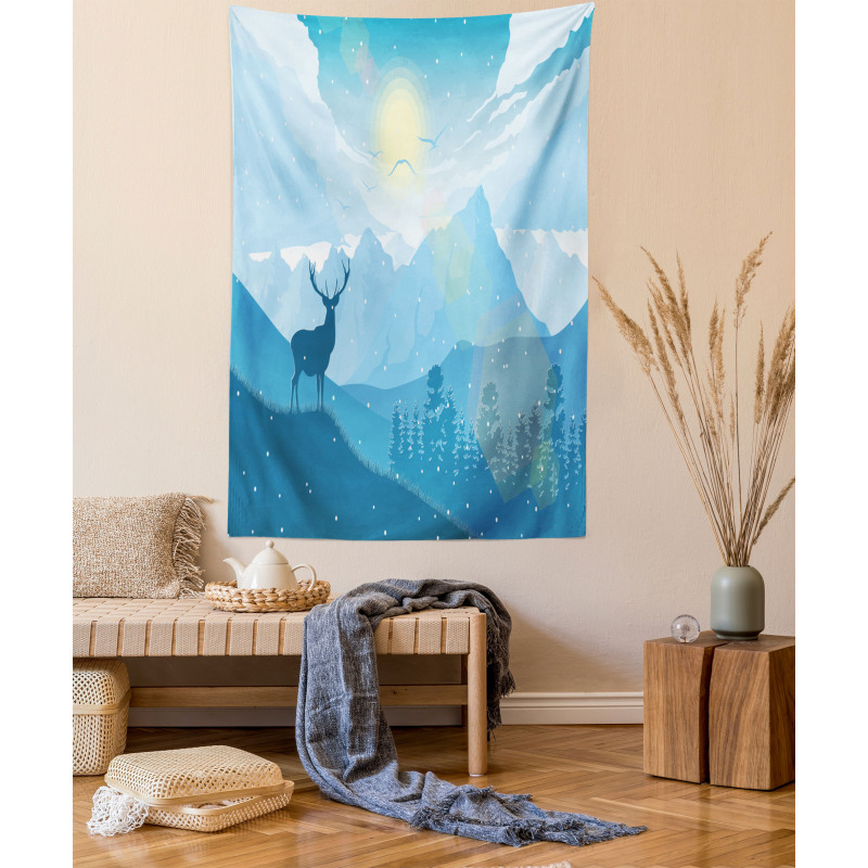 Mountain Fauna Sunrise Tapestry