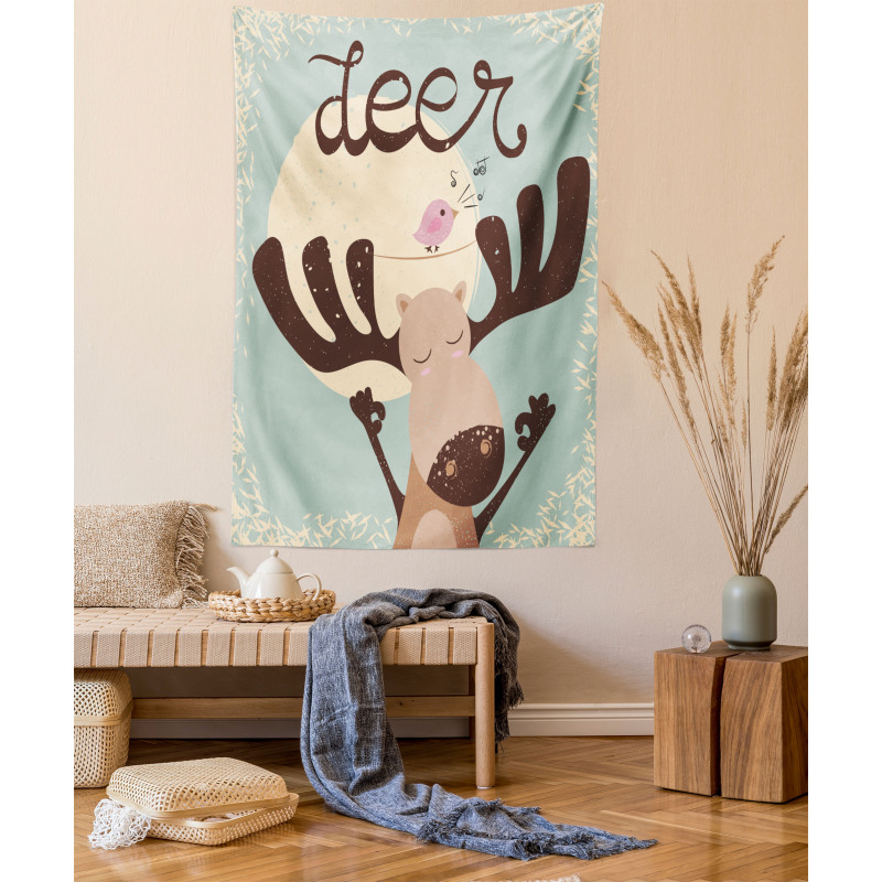 Reindeer Bird Cartoon Tapestry