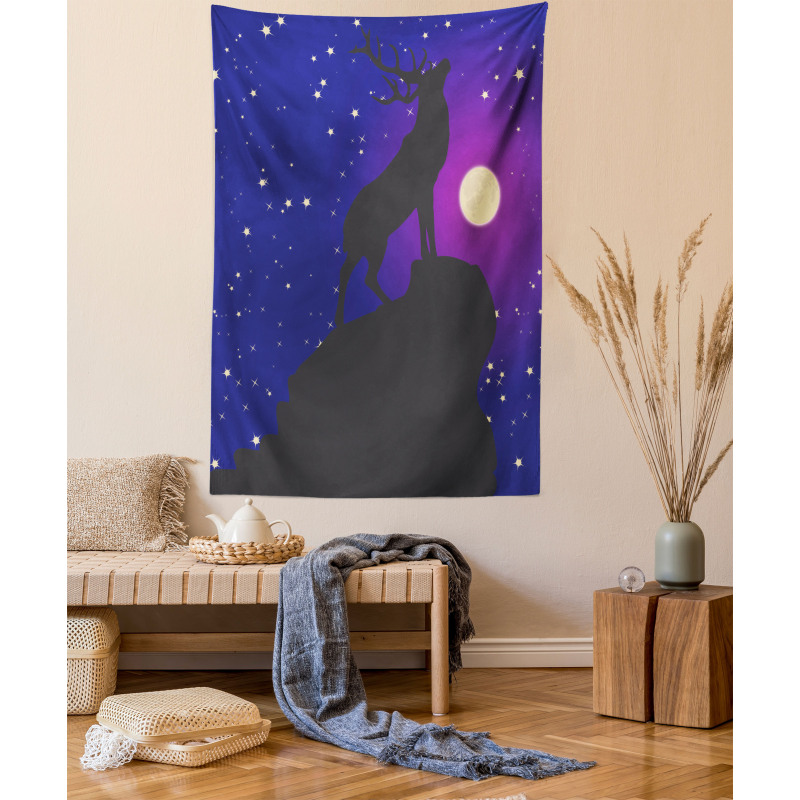 Elk Silhouette Night Tapestry